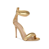 Ankle Strap Leather Stiletto High Heel Sandals - 9